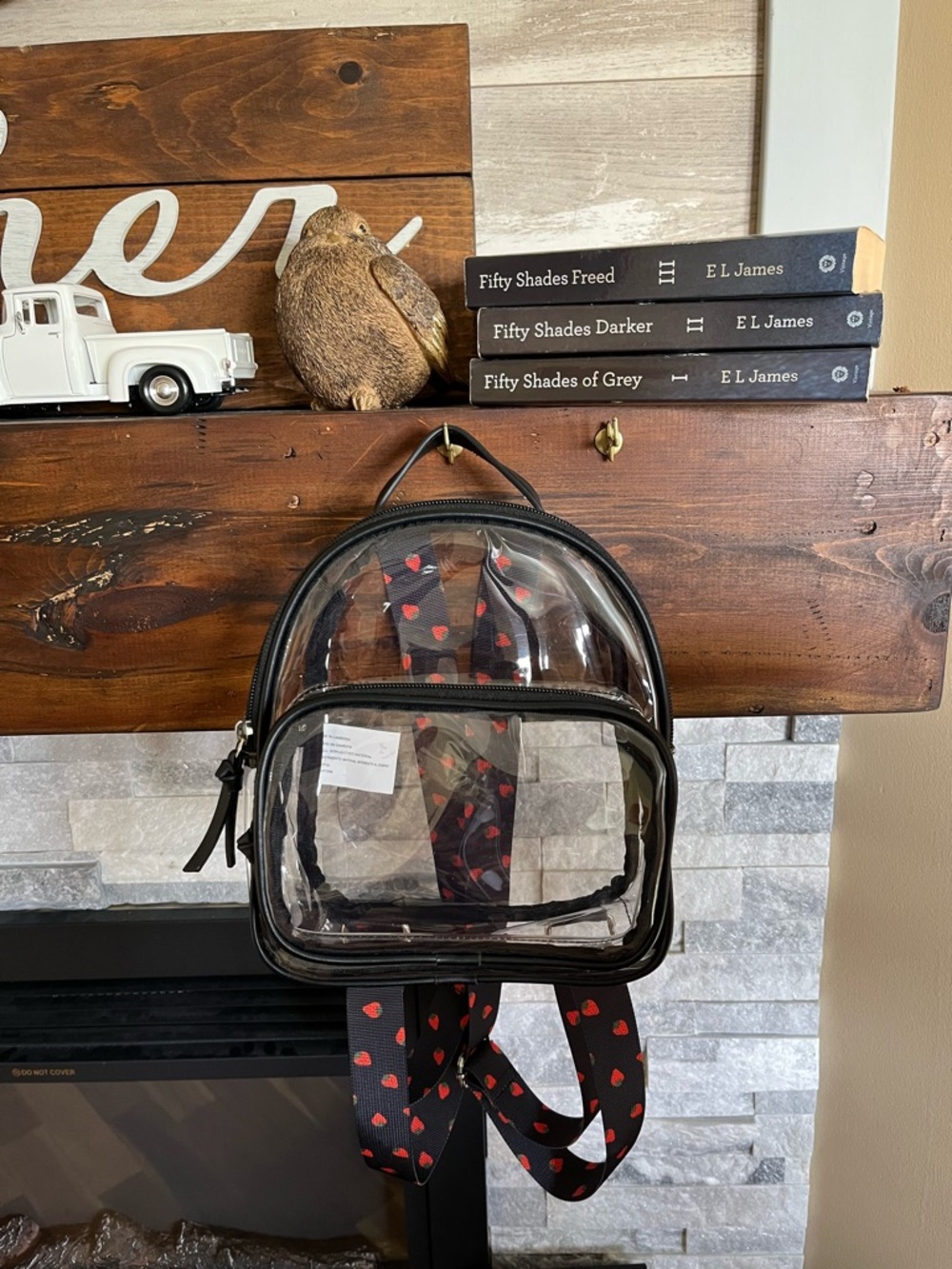 Target Clear Mini Backpack with Black Trim and Strawberry-Print Straps